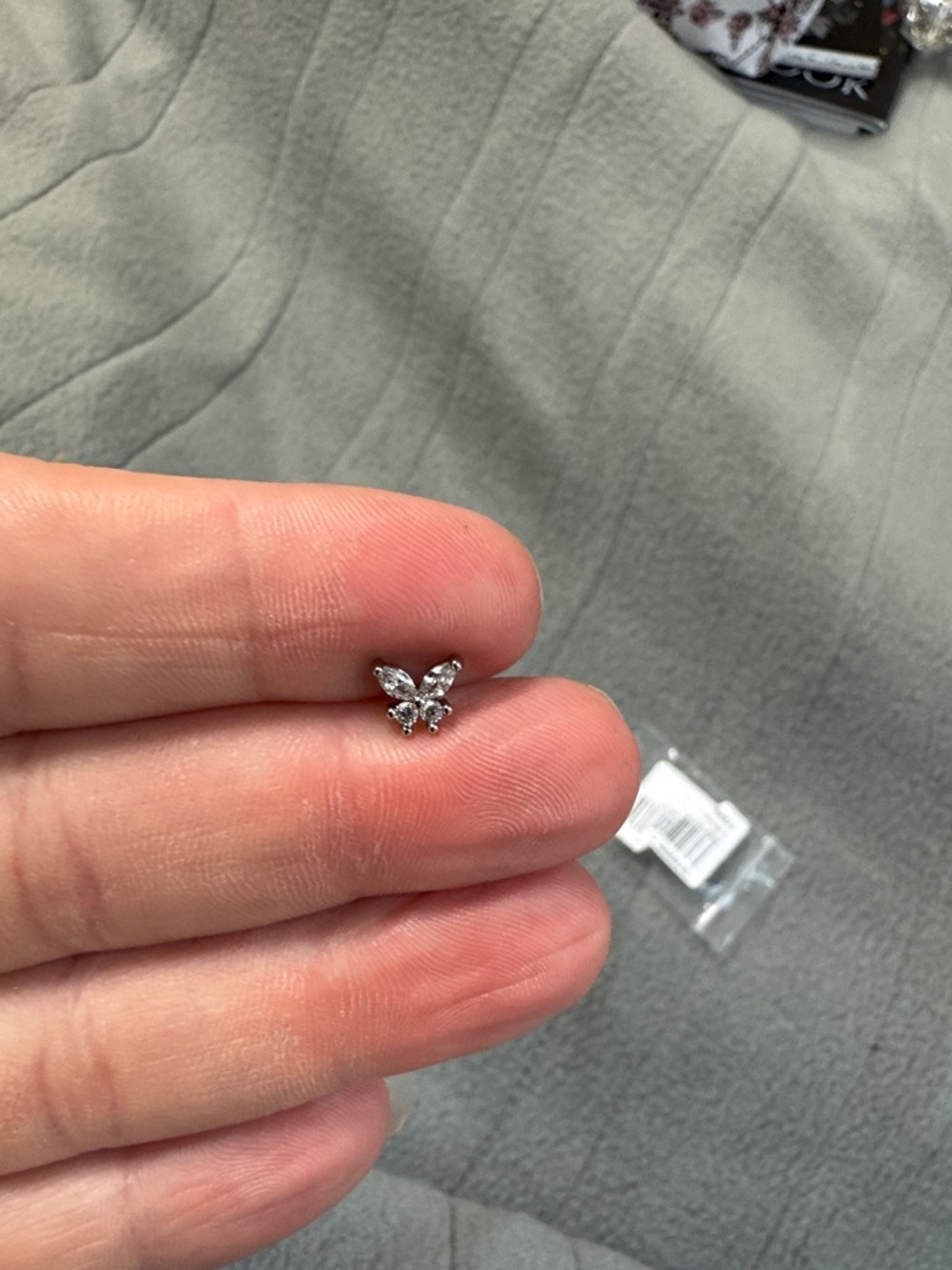 Sterling Silver Butterfly Cubic Zirconia Stud Earring - White